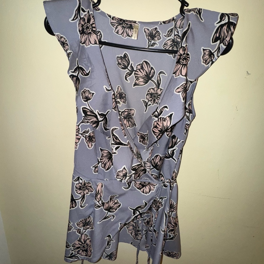 Japna Blue Wrap Blouse with Cap Sleeves
